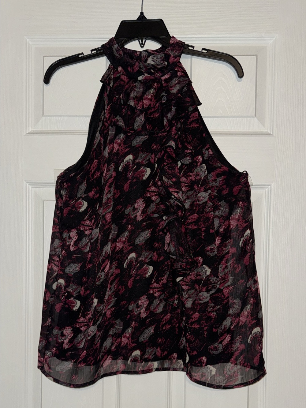 Women’s Sleeveless High-Neck Floral Print Top - Black & Berry